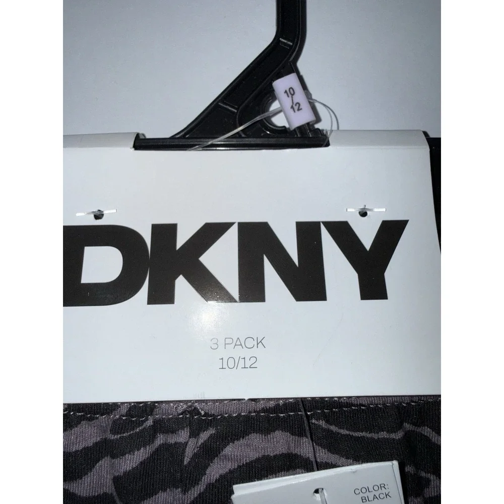 DKNY Girls 3-Pack Leggings 10-12 Black Gray Purple Zebra Stretch Pants Comfy NWT